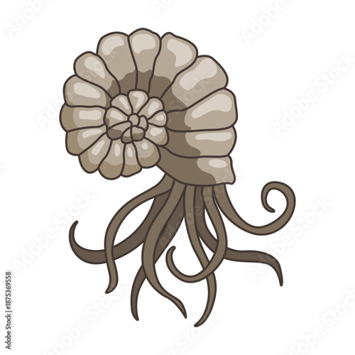 Dinosaurs skeletons parts underground. Fossils, bones of prehistoric reptiles and ammonites