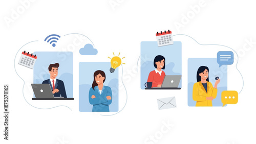 Remote business team collaborating online through virtual meetings and digital communication tools