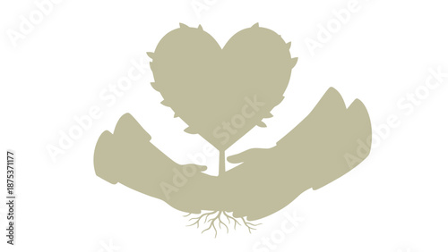 Sustainability and Eco Love: Hands Planting a Heart-Shaped Tree Sapling Illustration