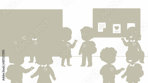 Diverse Kids in Kindness Club Sharing Hearts at School Lockers. Empathy, Friendship, and Anti-Bullying Concept Vector Illustration.