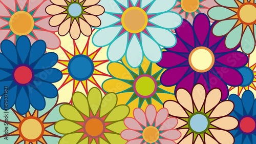 Spring time. Colorful turning flowers create a vibrant and cheerful retro design