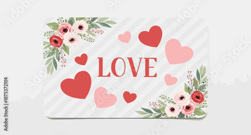 Romantic Valentine's Day card with hearts and floral elements, perfect for expressing love