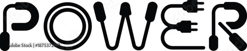 Creative "POWER" word made from electrical cords and plugs