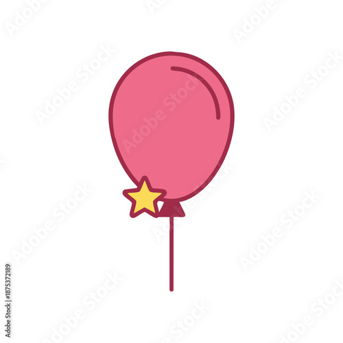 Minimal single balloon icon in solid red, clean flat vector for party and celebration use, isolated on white, simple and trace-ready.