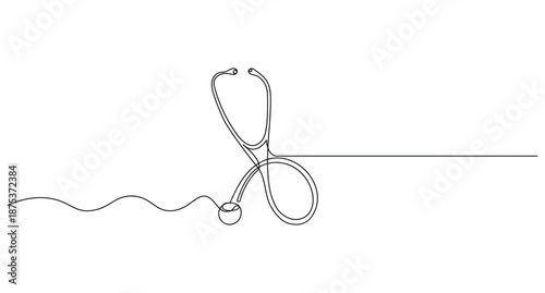 Professional medical stethoscope single line art illustration for health concept