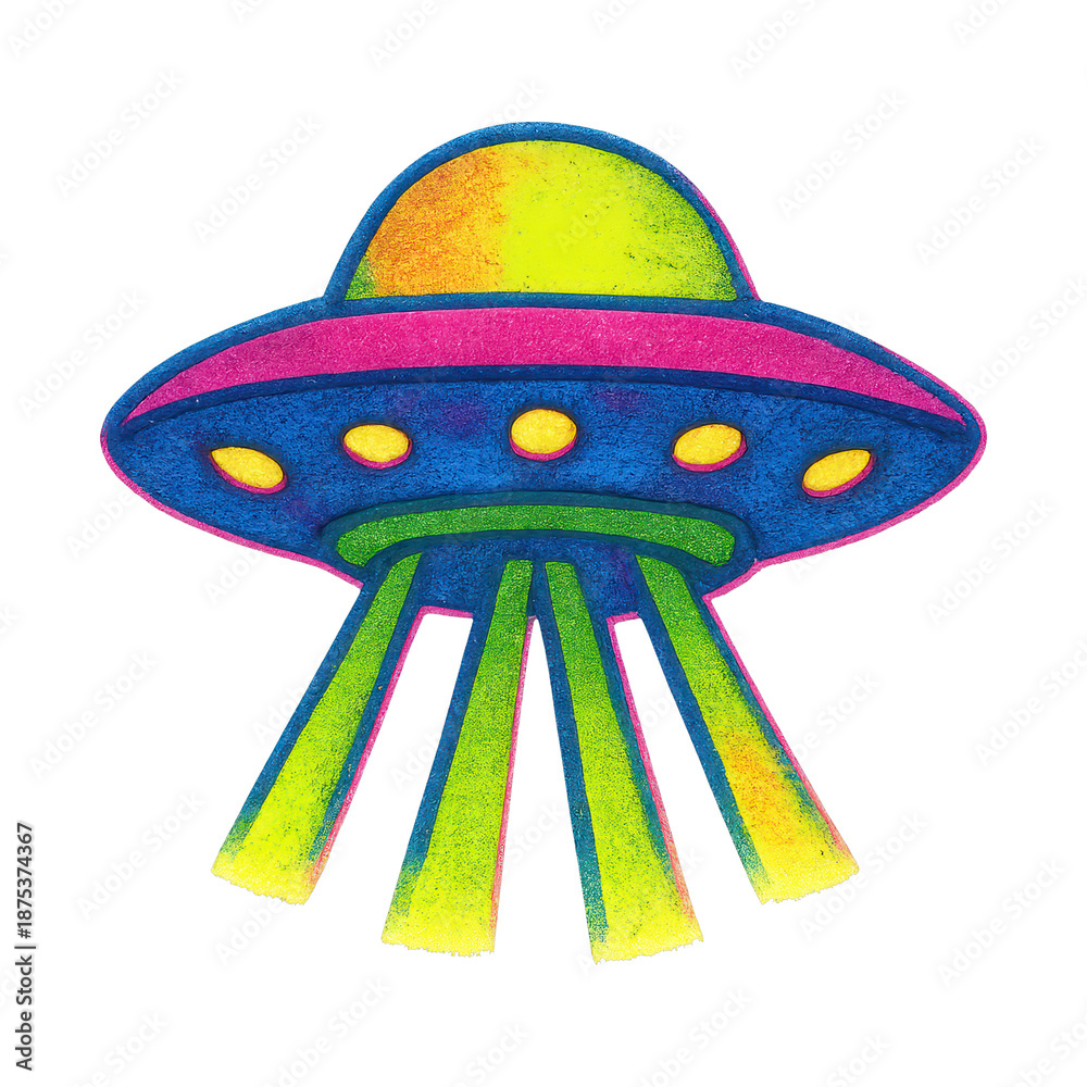 Naklejka premium PNG Colorful retro UFO illustration.