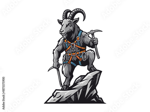 Wallpaper Mural A muscular goat stands on a rocky outcrop, equipped with climbing gear and tools, ready for an adventure Torontodigital.ca