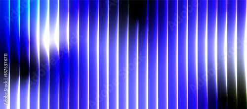 Neon Gradient Vertical Deep Blue Glass Stripes on Black Background, Sharp Ribbed Cinematic Glow Futuristic Texture with Blue Gradient Neon Stripes