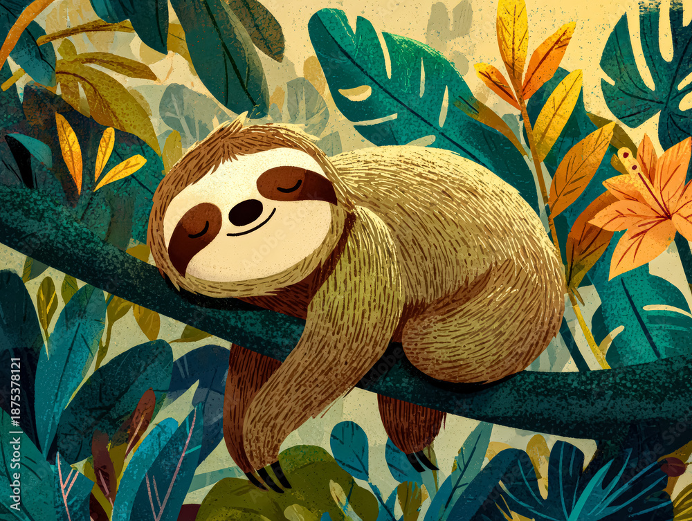 Obraz premium Charming Sloth Relaxing in Lush Jungle