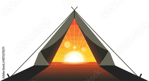 Serene camping adventure at sunrise in peaceful tent, Generative AI.