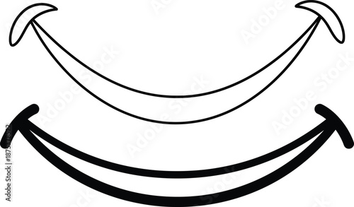 Clean graphic illustration of two stylized smile lines, one thin and one bold, representing happiness, joy, and positive sentiment with a minimalist vector design approach