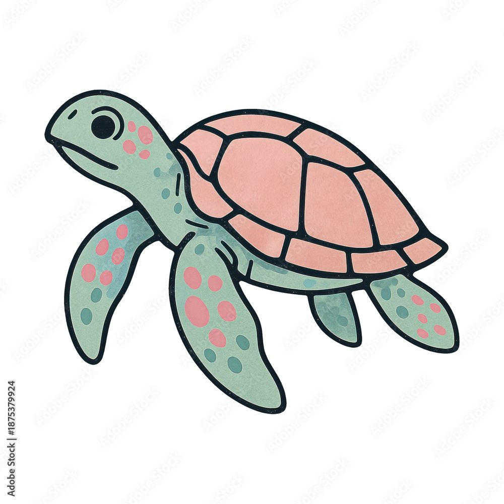 Fototapeta premium PNG Colorful cartoon sea turtle illustration.