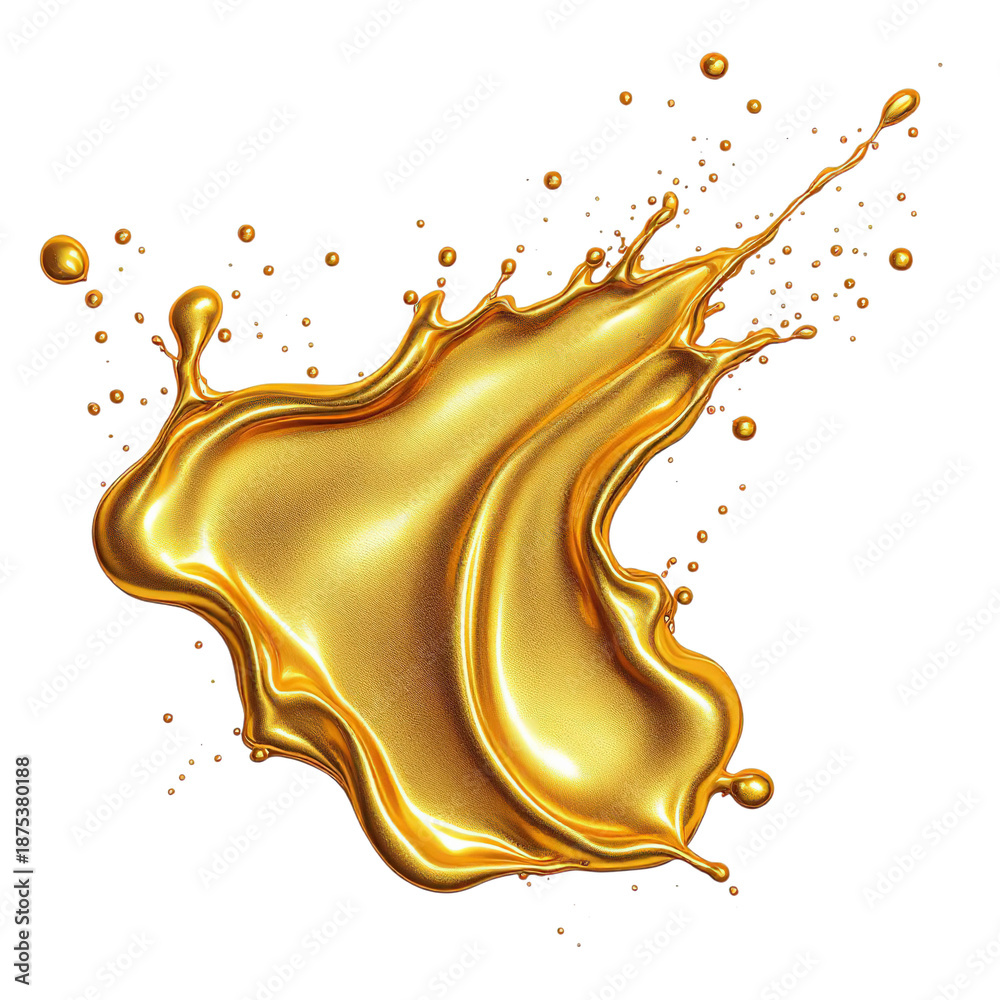Fototapeta premium A golden liquid splashing against a black background with a shiny reflective surface