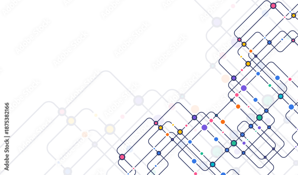 Fototapeta premium Circuit connect lines and dots. Network technology and Connection concept. Decentralized network nodes connections