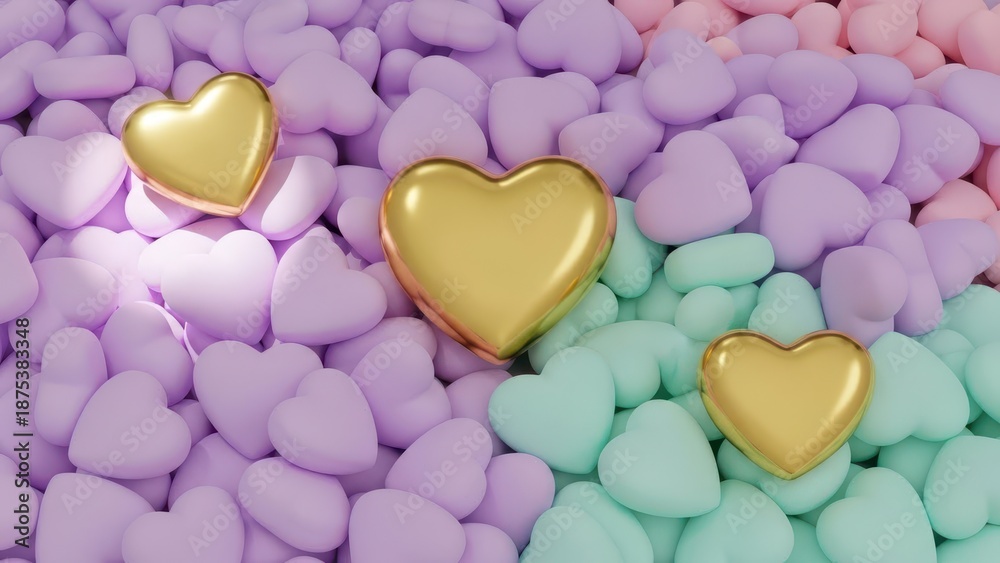 Obraz premium Valentine's day gold hearts on pastel valentine background