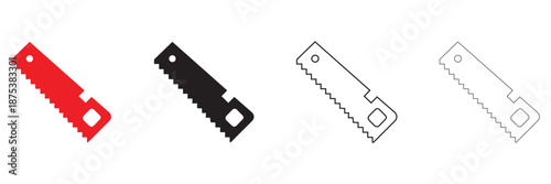 hand saw or handsaw carpentry tool icon, hand saw wood cutter icon vector, silhouette and line art