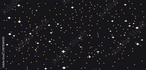 Starry night sky. Galaxy space background. Glowing stars in space. Night sky with plenty stars on a black background. Vector illustration.