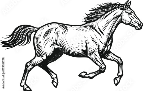 Prancing Horse Silhouette Rearing Up with Dynamic Motion and Halftone Shading