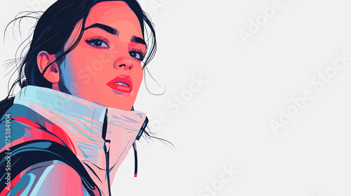 Digital Painting of Young Woman Portrait.