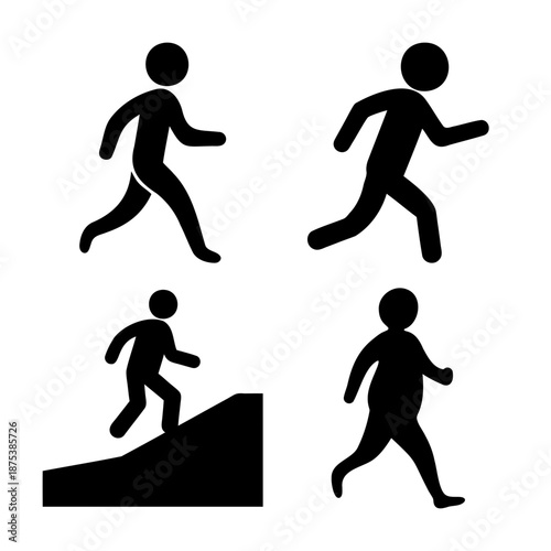 A collection of stick figures illustrating various human movements like running and walking