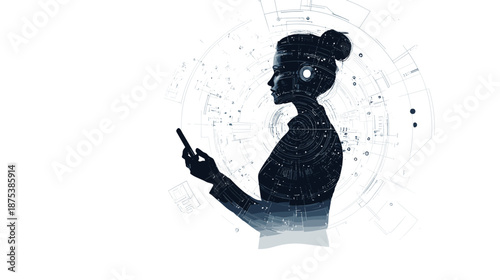 Silhouette of a woman using mobile phone.