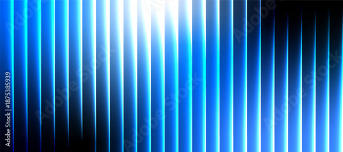 Neon Gradient Vertical Deep Blue Glass Stripes on Black Background, Sharp Ribbed Cinematic Glow Futuristic Texture with Intense Blue Gradient Neon Stripes