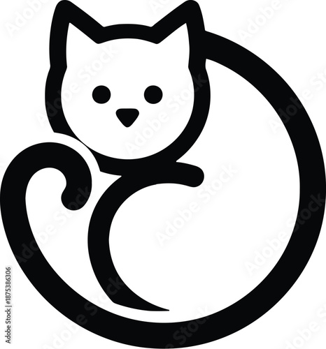 Simple black and white cat logo design