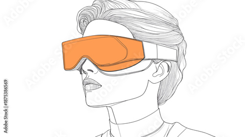 Woman wearing orange virtual reality goggles.