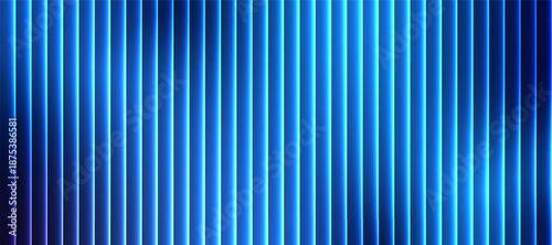 Neon Gradient Vertical Bright Blue Glass Stripes on Black Background, Sharp Ribbed Cinematic Glow Futuristic Texture with Blue Gradient Neon Stripes