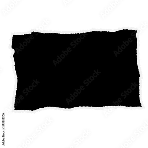 Torn Paper Pieces Frame. Black grunge jagged rectangle frame. Vector Collage Shape of Black Ripped Papers Silhouettes Sheet for Sticker, Collage, Banner isolated on white background. 