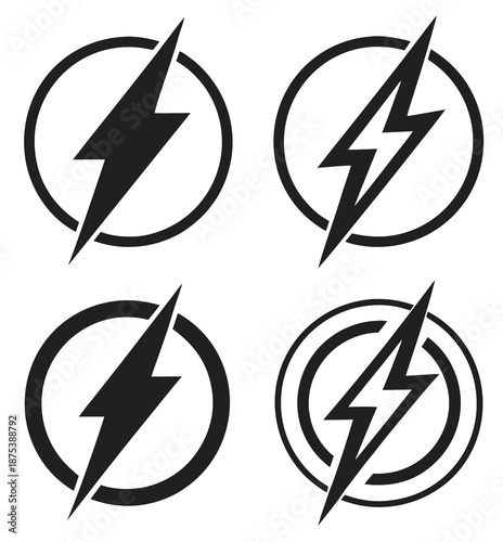 A bold black lightning bolt icon in a circle for power.