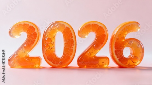 Creative 2026 New Year Concept with Translucent Orange Citrus Jellies