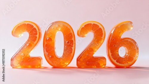 Creative 2026 New Year Concept with Translucent Orange Citrus Jellies