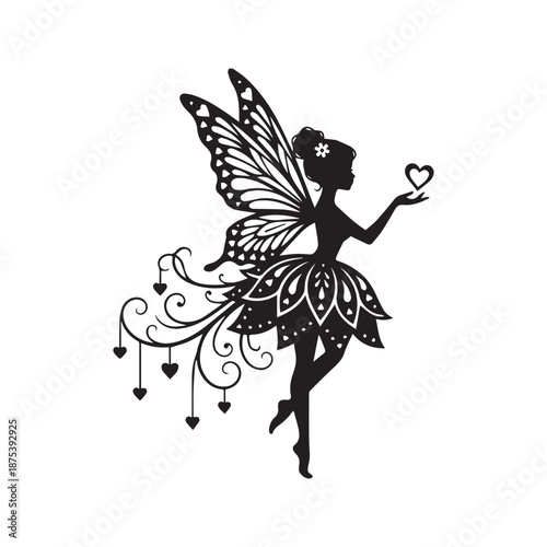 Wallpaper Mural Magical Fairy Silhouette Holding Heart with Butterfly Wings Vector Illustration
 Torontodigital.ca