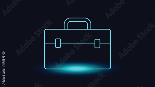Glowing cyan briefcase outline on dark futuristic background ideal for business corporate office finance startup marketing ads websites banners presentations and modern digital design use