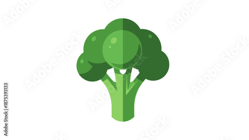 Isometric broccoli floret illustration on a white background.