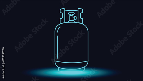 Abstract neon gas cylinder illustration glowing cyan on dark background ideal for energy fuel storage industry safety supply and modern futuristic minimal design visuals branding
