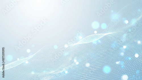 Abstract White Digital Data Wave Background with Bokeh Effects, Technology Concept Illustration