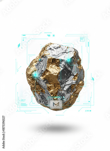 Golden Ore Nugget: A captivating depiction of a precious golden ore nugget, exuding metallic opulence, suggesting wealth and value.