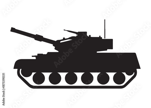 military tank logo silhouette vector, battle tank silhouette vector illustration, army tank silhouette logo vector, powerful military vehicle logo silhouette vector on white background.