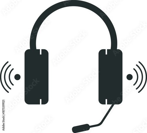 Communication Headset Icon with Wireless Signal Waves