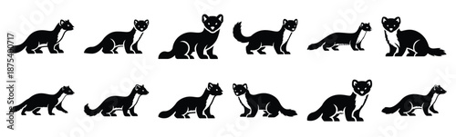 Obraz na płótnie marten silhouette vector icon set, black clipart collection, Animal silhouette i