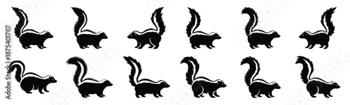 skunk silhouette vector icon set, black clipart collection, Animal silhouette icons illustration graphic design