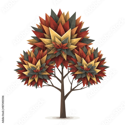 Abstract Geometric Tree with Autumn Foliage - Polygonal Style