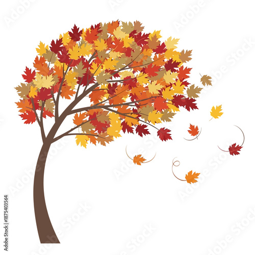 Autumn Tree with Falling Leaves