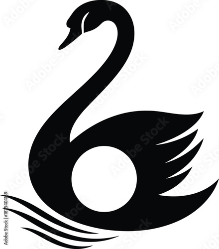 A graceful black swan depicted in a minimalist silhouette style floats gently on calm waters showcasing elegance high quality professional detailed