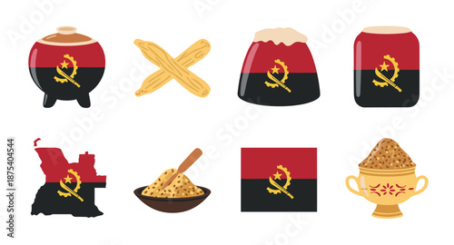 Angola national symbols and food items collection, vector illustration