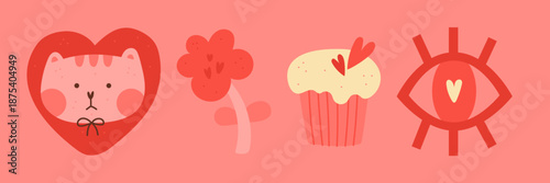 set of valentine's day cute simple illustrations