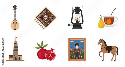 Collection of traditional Azerbaijani cultural symbols and objects