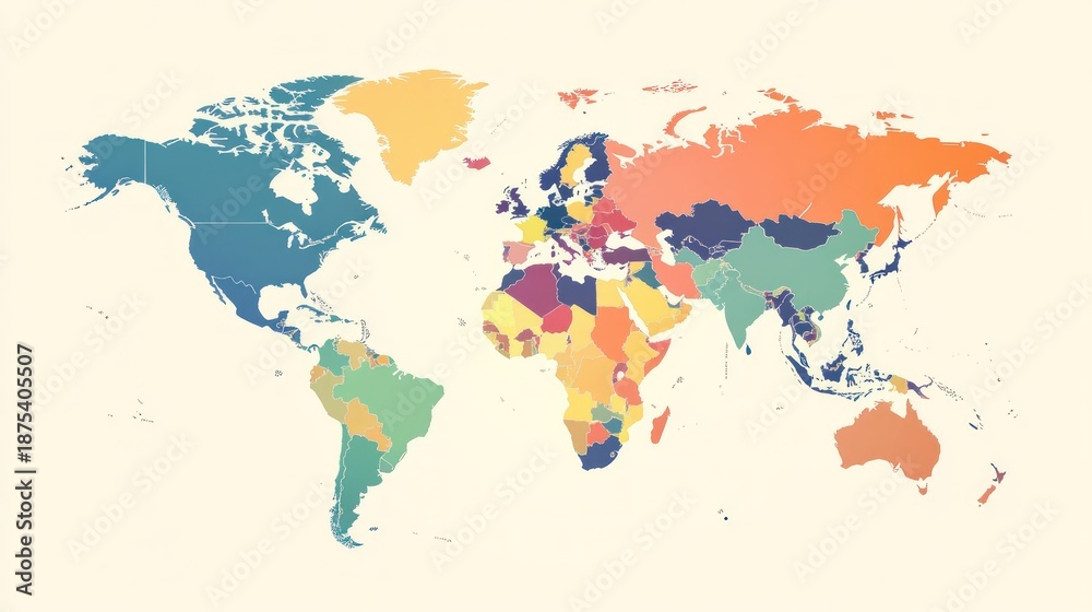 Fototapeta premium Colorful World Map Vector Illustration with Individual Countries in Flat Design Style